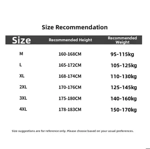 Size chart for men's hooded PU jacket with height and weight recommendations from M to 4XL