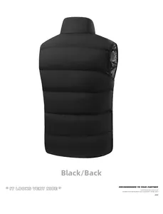 Vista posteriore del gilet riscaldato nero con tessuto impermeabile e fodera termica