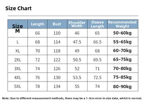 Detailed size chart for men's casual spring jacket showing length, chest and sleeve measurements