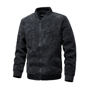 Men's Heavyweight Knitted Textured Bomber Jacket Stand Collar Retro Zip Up Casual Coat Autumn Winter Windproof Fashion Outerwear For Men