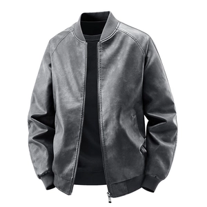 Veste en Cuir PU Décontractée pour Hommes Mode Urbaine Col Montant Coupe-vent Bomber Coupe Régulière Couleur Unie Printemps Automne Veste Vêtement d'Extérieur