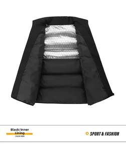 Detail of men's black vest featuring a silver hexagonal heat reflective lining