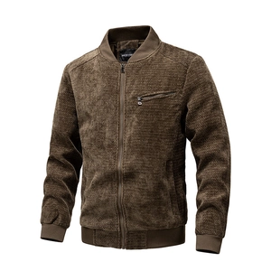 Retro brown heavyweight cotton linen jacket for men with multi-zipper and baseball collar