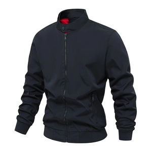 Giacca casual da uomo slim fit con colletto dritto blu navy e dettagli interni rossi