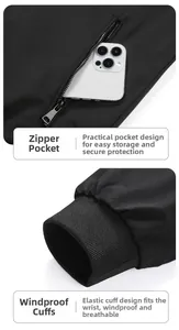 Detail view of functional jacket with zippered side pocket and elastic windproof ribbed cuffs