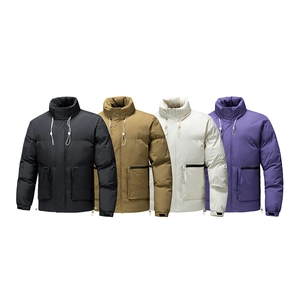 Men Women Unisex Stand Collar Padded Jacket Water Repellent Windproof Winter Coat Loose Fit Large Pockets Puffer Outwear