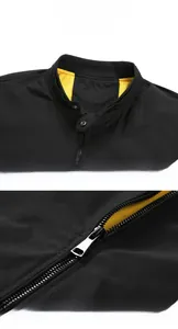 Détails du col baseball et de la doublure en mesh jaune de cette veste ajustée pour homme