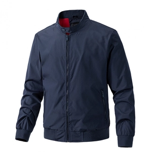 Classic dark blue men's bomber jacket with stand collar and sleek ribbed cuffs