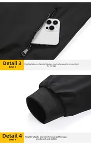 Détail de veste homme avec poche zippée fonctionnelle et poignets élastiques côtelés