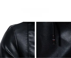 Detailed macro view of black PU leather texture with tri-color drawstring tips