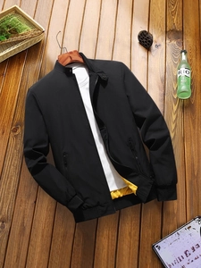 Veste Décontractée Coupe Ajustée pour Homme avec Col Montant Coupe-vent Léger Mince Manteau de Baseball avec Doublure Contrastée pour Printemps Automne