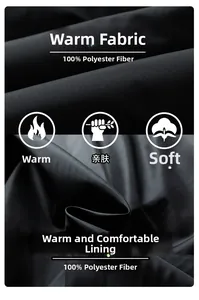 Detailed macro view of 100% polyester fabric texture on black winter hooded parka for men