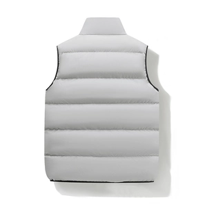 Men's light grey waterproof puffer vest with stand collar and quilted padded design