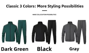 Detailed close-up of men's athletic sets in dark green, black and gray color options
