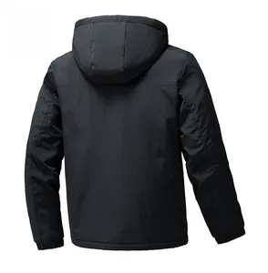 Detailed back view of a black hooded windbreaker jacket with elastic cuffs and clean stitching
