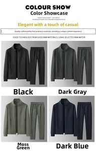 Men's sports tracksuit set in black, dark gray, moss green, and navy blue color options