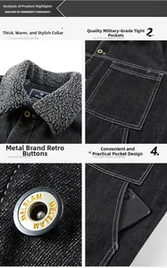 Détails d'une veste d'hiver en jean pour homme avec col polaire gris et boutons