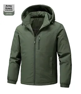 Detail of army green windproof jacket showing the hood and high-quality nylon fabric texture
