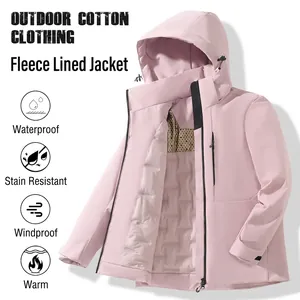 Parka invernale rosa con cappuccio per attività all'aperto con fodera calda e tessuto impermeabile
