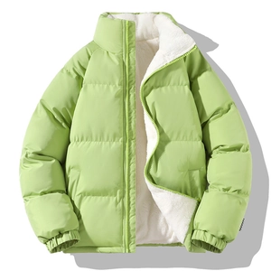 Couples Winter Duck Down Puffer Jacket Stand Collar Fleece Lined Loose Quilted Coat Warm Outerwear Padded Bread Jacket