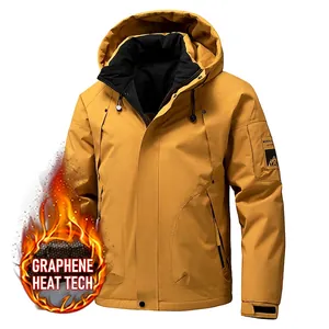Men Outdoor Hooded Graphene Padded Jacket Windproof Warm Thermal Coat Detachable Hood Multi Pocket Casual Tactical Parka Outerwear