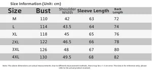 Size chart for winter fleece work jacket with measurements for bust and sleeve length