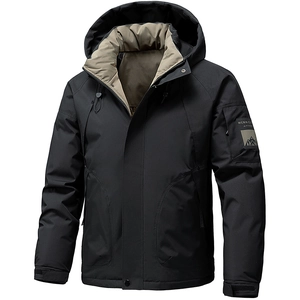 Men's winter graphene jacket with windproof hood and thermal khaki lining in matte black