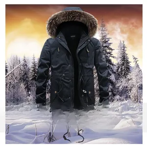 Detailed view of heavy winter parka with luxury faux fur hood and windproof design
