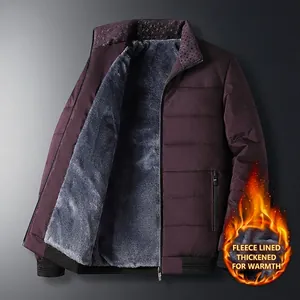 Men's Winter Fleece Lined Thickened Puffer Jacket Stand Collar Quilted Warm Padded Coat For Middle-Aged Father Adults