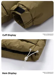 Detail of olive green winter jacket showing velcro cuffs and adjustable hem drawstrings