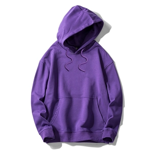 Men's purple 280g heavy cotton loose hoodie with kangaroo pocket and drop shoulder design