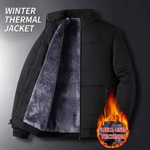 Men's winter jacket with thick fleece lining and windproof black shell for cold weather