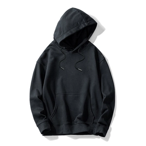 Classic black 280G cotton hoodie with kangaroo pocket and adjustable drawstring hood