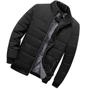 Men's winter padded jacket in black with fleece lining and windproof quilted fabric