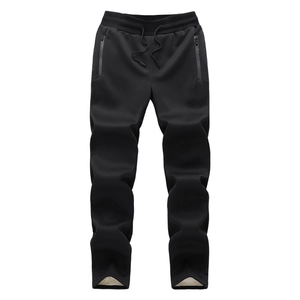 Pantaloni sportivi invernali da uomo in pile nero con tasche a zip e fodera calda
