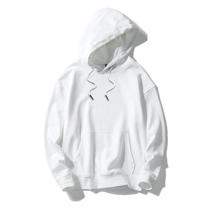 Men's heavy cotton white hoodie with drop shoulder design and front kangaroo pocket