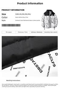 Detaillierte Tabelle der wattierten Winterjacke mit Stofftextur und Größenangaben