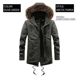 Detail of army green parkas featuring warm faux fur hood and thick fleece lining texture