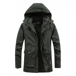 Men's Winter Heavyweight Fleece Lined Padded Jacket Workwear Hooded Parka Cotton Canvas Windproof Warm Coat Multi Pocket Outerwear