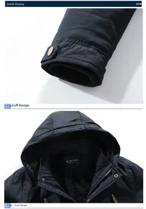 Detail of men's winter parka showing windproof cuffs and fleece-lined hood for warmth