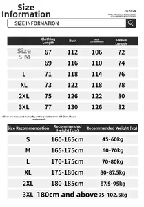 Detailed size chart for fleece jacket including length, chest, and height recommendations