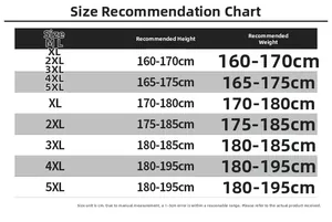 Men's faux leather jacket size guide table with height and weight recommendations from M to 5XL
