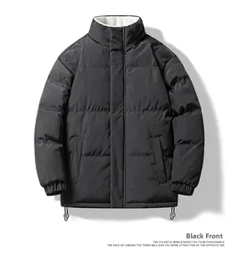 Detail of black puffer jacket with stand-up collar, fleece lining and adjustable drawstring hem