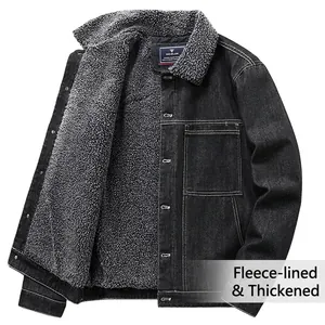 Veste en Jean Vintage pour Hommes Doublée en Sherpa Manteau en Denim Polaire Épaisse Coton Lourd Workwear Revers Boutonné
