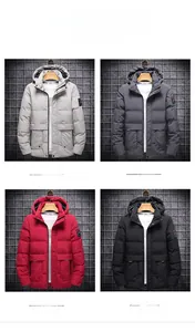 Winter hooded jacket for men in khaki, gray, red and black colors with multi-pocket design
