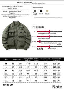 Detailed size chart for multi-pocket techwear jacket from M to 4XL with measurements