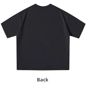 Back view of black oversized short-sleeve T-shirt in minimalist Hong Kong style fashion