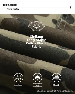 Dettaglio del tessuto in cotone mimetico premium con trama traspirante e fibre resistenti
