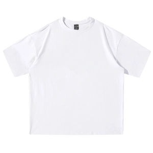 Classic white crew neck short sleeve T-shirt with a loose drop-shoulder minimalist fit