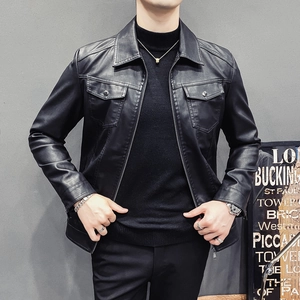 Men's Motorcycle PU Leather Jacket Slim Fit Turndown Collar Windproof Padded Fleece Lined Winter Coat Casual Outwear For Men
